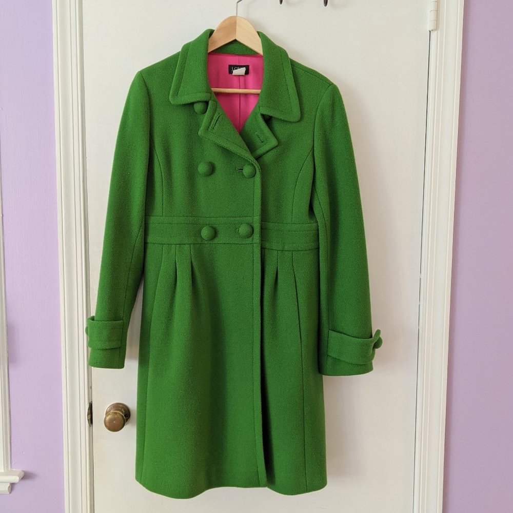 J. Crew Coat, Kelly Green Day Coat w/ Vintage Vibes